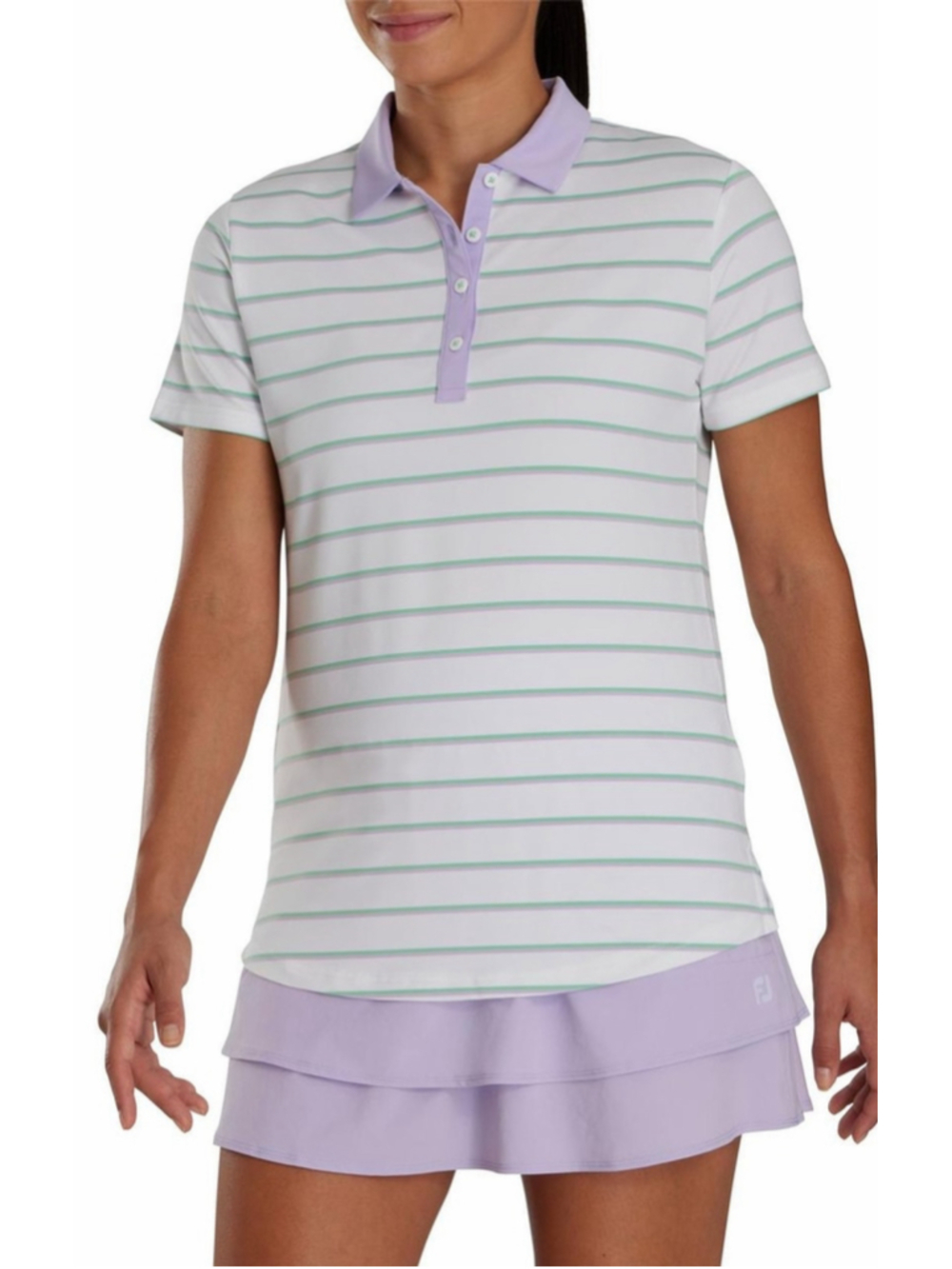 FootJoy Striped Polo Shirt Size L | White Purple Short Sleeve Golf Top